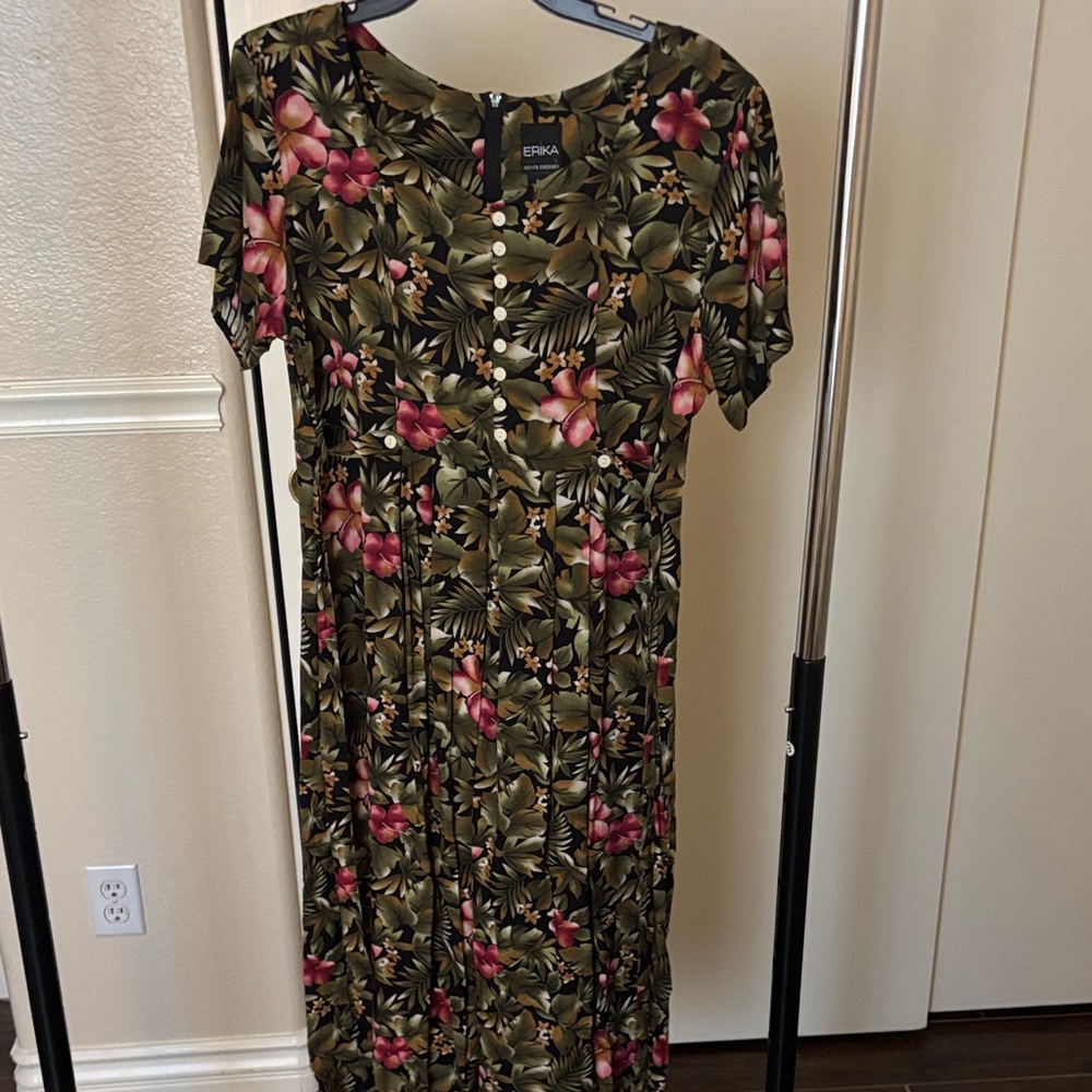 Erika Olive Floral Midi Dress